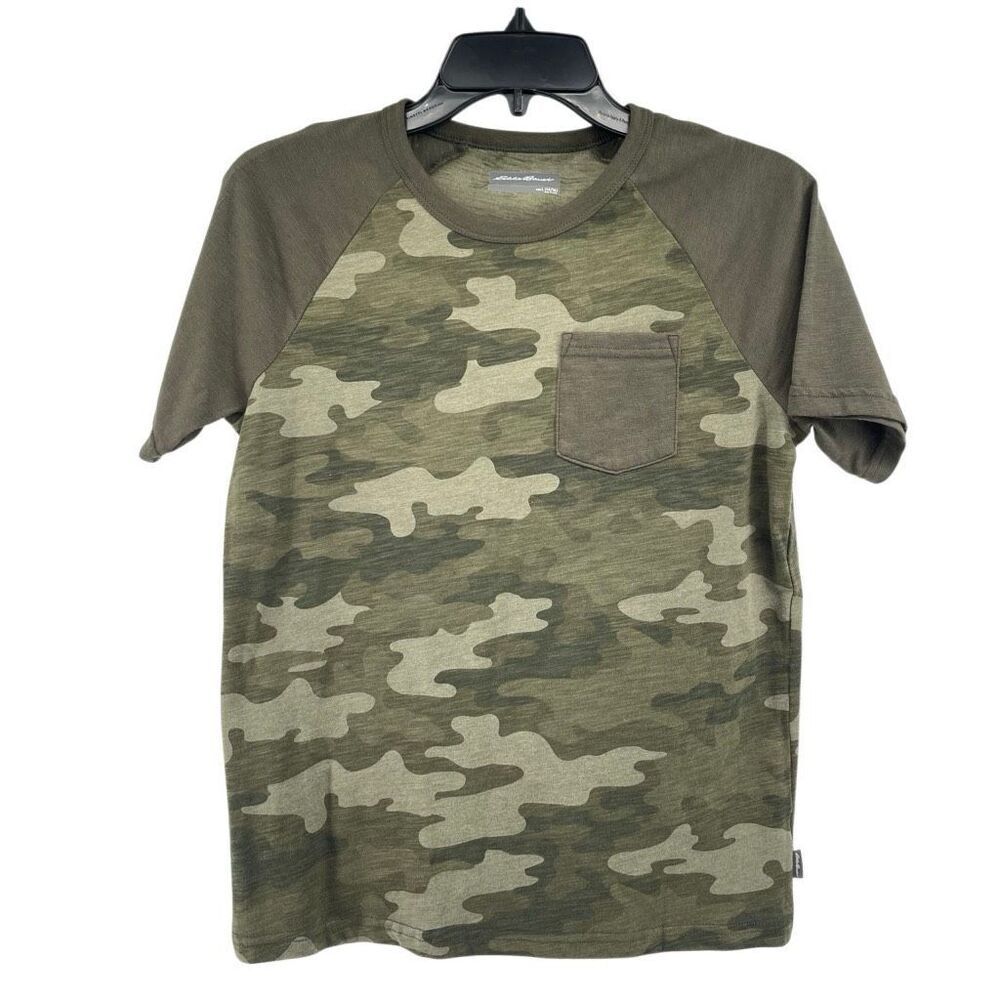 Eddie Bauer Boys Camo Raglan Short Sleeve Pocket Tee Size Large 14/16